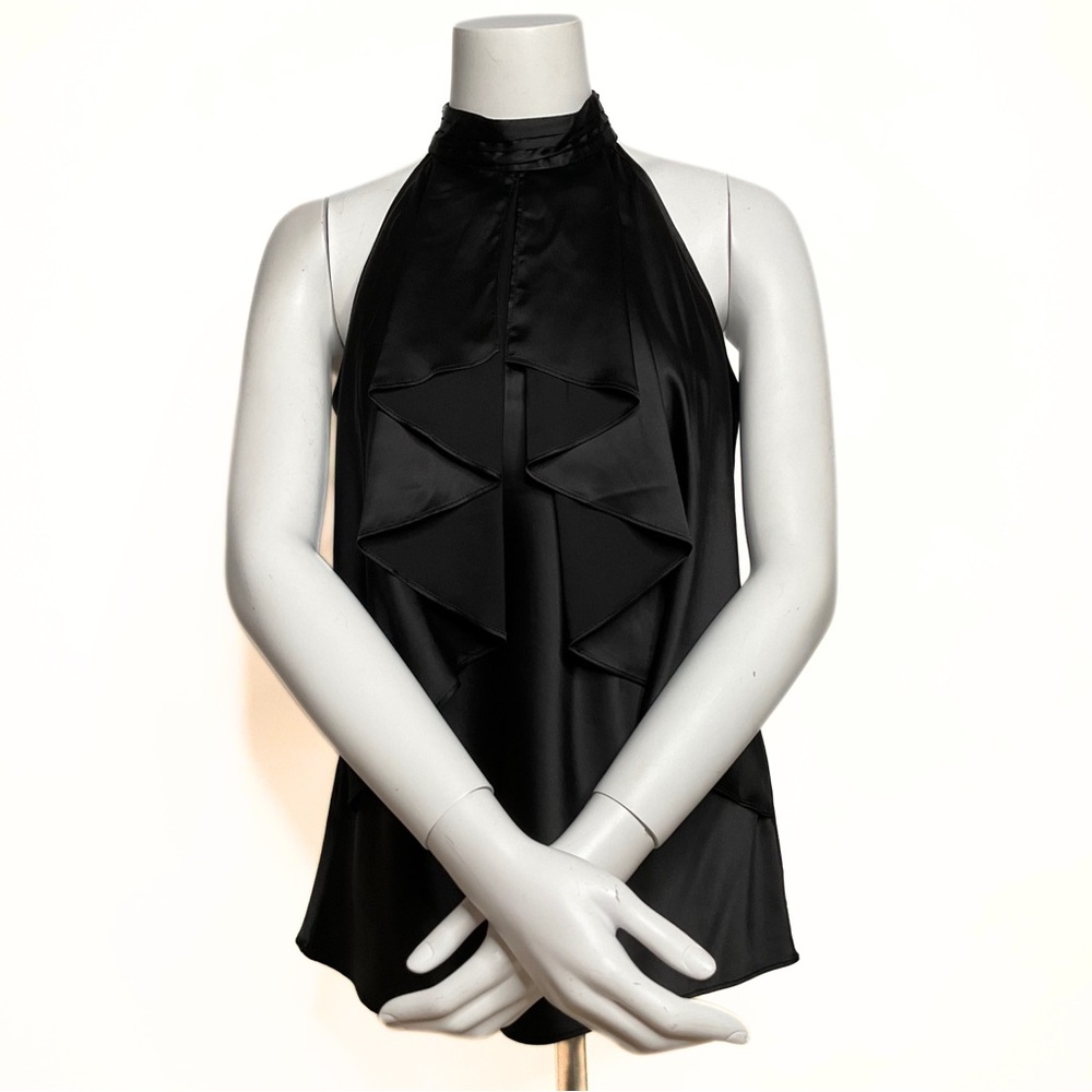 Spense Black Ruffle Cascade Halter Tank Top Womens SZ S Sophistication Elegance